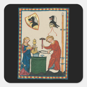 Blacksmith Forging Helmet Mediaeval Art Square Sticker