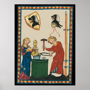 Blacksmith Forging Helmet Medieval Art Poster