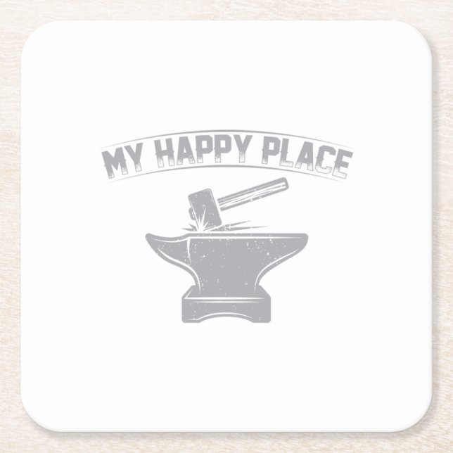 Blacksmith Gifts | Blacksmithing Anvil Forging Square Paper Coaster (Front)