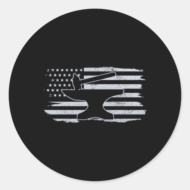 Blacksmith Hammer Anvil Usa Flag Knife Maker Sl Classic Round Sticker (Front)