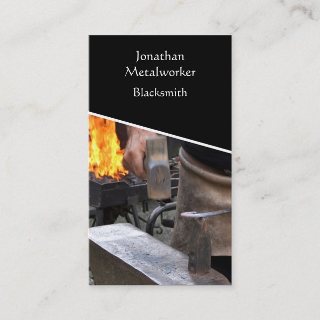 Blacksmith hammering hot iron business card (Front)