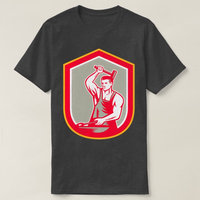 Blacksmith Hammering Pliers Shield Retro T T-Shirt (Design Front)