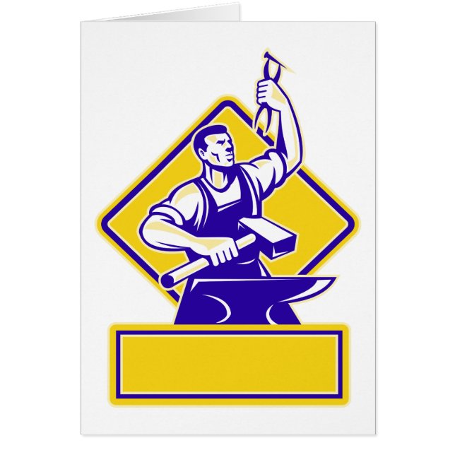 Blacksmith Holding Hammer with Anvil Retro (Front)