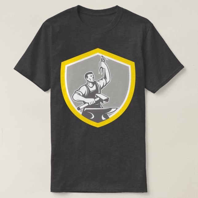 Blacksmith With Pliers Sledgehammer Anvil Retro T T-Shirt (Design Front)