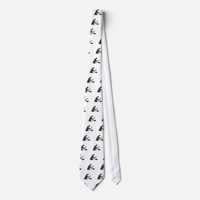 Blacksmith Worker Forging Iron Black and White Woo Tie (Front)