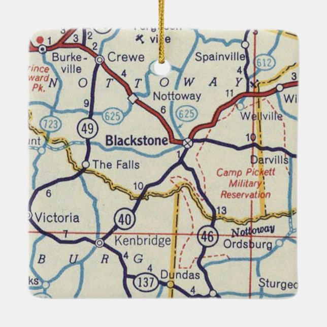 Blackstone VA Vintage Map Ceramic Ornament (Back)