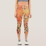 Blackthorn Blossom Spring Floral Coral Capri Leggi<br><div class="desc">Pretty white blackthorn blossom painting on a coral orange background.
Inspired by a hedgerow near where I park my car.</div>
