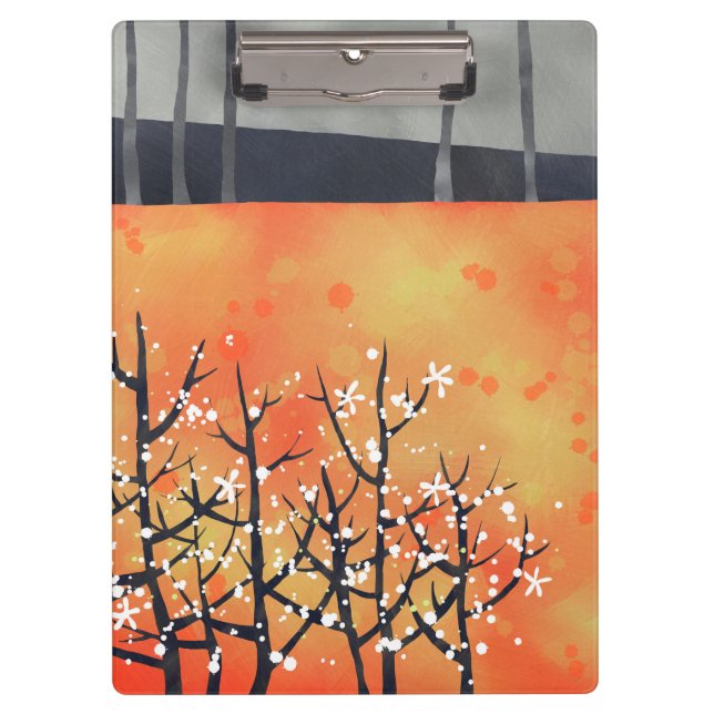 Blackthorn Blossom Spring Landscape Coral Clipboard (Front)