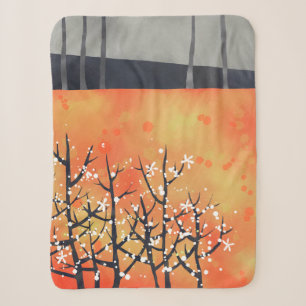 Blackthorn Blossom Spring Landscape Painting Sherpa Blanket
