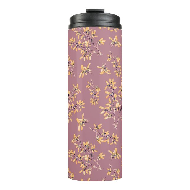 Blackthorn branches purple yellow  thermal tumbler (Front)