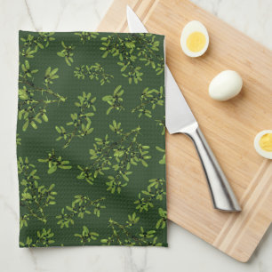 Blackthorn dark green tea towel