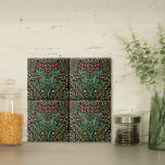 Blackthorn Wildflower Pattern William Morris Tile<br><div class="desc">This decorative ceramic tile features the Blackthorn pattern,  designed in 1892 by William Morris & Co. Morris was a significant British artist of the Arts and Crafts movement,  known for his intricate designs of wildflowers and vines. Various florals set against a dark background.</div>
