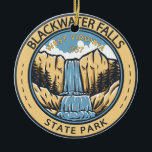 Blackwater Falls State Park West Virginia Badge Ceramic Tree Decoration<br><div class="desc">Blackwater Falls State Park illustration in a badge style circle. The park has the Blackwater Falls,  a 62-foot cascade where the Blackwater River leaves its leisurely course in Canaan Valley and enters rugged Blackwater Canyon.</div>