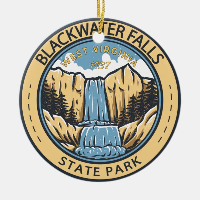 Blackwater Falls State Park West Virginia Badge Ceramic Tree Decoration (Front)