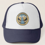 Blackwater Falls State Park West Virginia Badge Trucker Hat<br><div class="desc">Blackwater Falls State Park illustration in a badge style circle. The park has the Blackwater Falls,  a 62-foot cascade where the Blackwater River leaves its leisurely course in Canaan Valley and enters rugged Blackwater Canyon.</div>