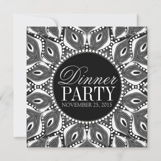 BlackWhite Tribal Serpent Dinner Party Invitations (Front)