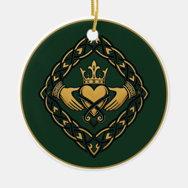 Blackwork Claddagh Ceramic Tree Decoration (Front)
