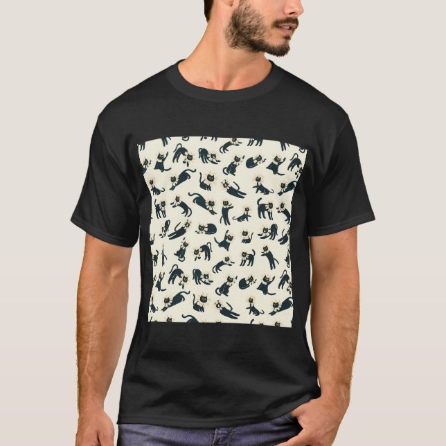 Blacky Catmomeow Pattern   T-Shirt (Front)