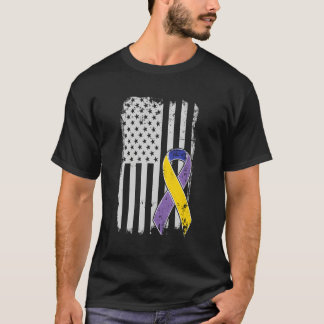 Bladder Cancer Awareness Distressed American Flag  T-Shirt