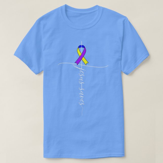 Bladder Cancer Awareness Jesus Saves Christian Gif T-Shirt (Design Front)