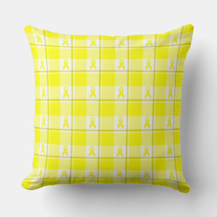 Bladder Cancer Awareness Plaid Yellow Ribbon Cushion