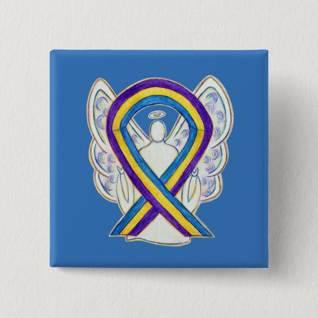 Bladder Cancer Awareness Ribbon Angel Pin Buttons (Front)