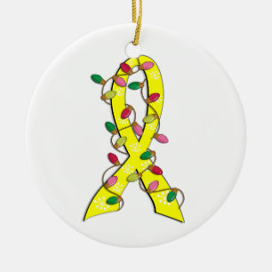 Bladder Cancer Christmas Lights Ribbon Ceramic Tree Decoration