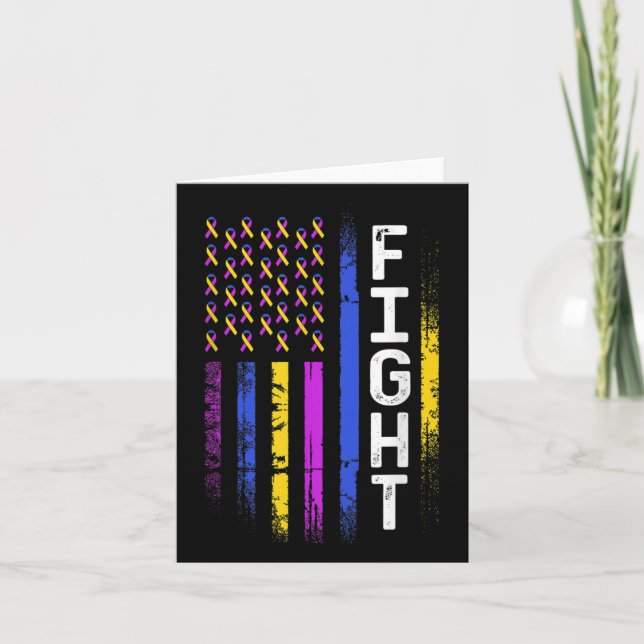 Bladder Cancer Flag Purple Yellow Blue Ribbon Awar Card (Front)