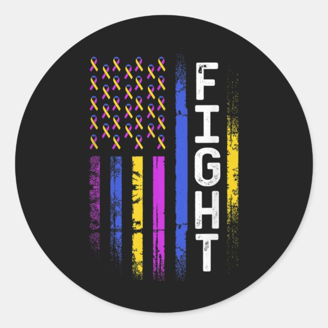 Bladder Cancer Flag Purple Yellow Blue Ribbon Awar Classic Round Sticker (Front)