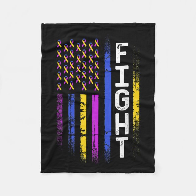 Bladder Cancer Flag Purple Yellow Blue Ribbon Awar Fleece Blanket (Front)