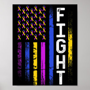 Bladder Cancer Flag Purple Yellow Blue Ribbon Awar Poster