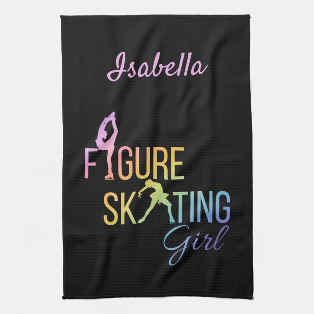 Blade Towel Figure skating rainbow on black (Vertical)