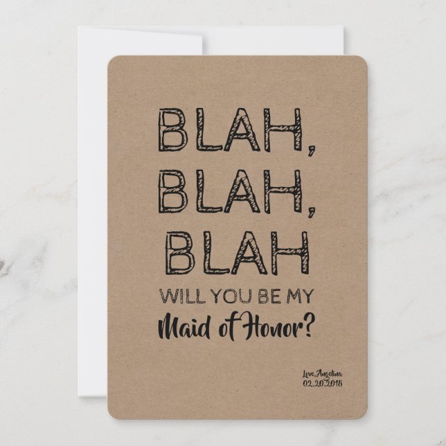 Blah Blah Funny Bridesmaid Proposal Invitation (Front)