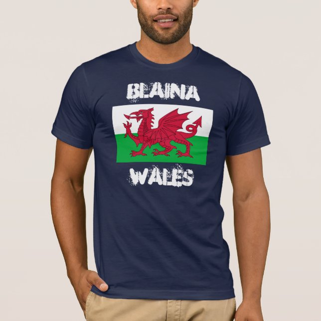 Blaina, Wales with Welsh flag T-Shirt (Front)