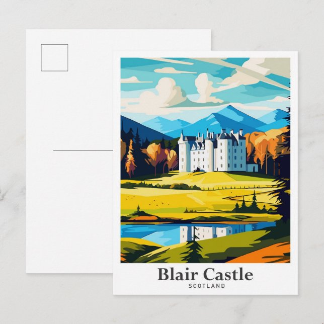 Blair Castle Scotland Vintage Travel Illustration Postcard (Front/Back)
