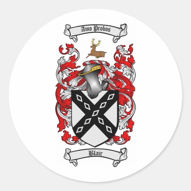 BLAIR FAMILY CREST -  BLAIR COAT OF ARMS CLASSIC ROUND STICKER (Front)