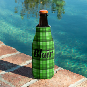 "Blair" Mans Name On Green Tartan, Bottle Cooler
