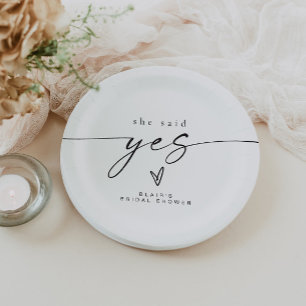 BLAIR Minimalist Boho She Said Yes Bridal Shower Paper Plate