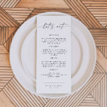 BLAIR Modern Bohemian Let's Eat Dinner Menu<br><div class="desc">This menu features a modern bohemian handwritten font and simple minimalist design. The simple black and white colour combination makes it the perfect addition to any event. Use this menu for your wedding reception,  bridal shower,  retirement party,  etc. Edit *most* wording to meet your needs.</div>