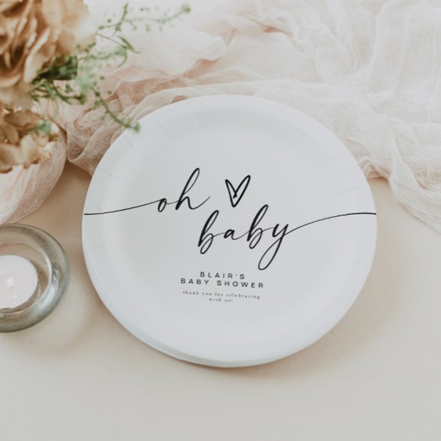 BLAIR Modern Minimal Boho Oh Baby Shower Paper Plate (Creator Uploaded)