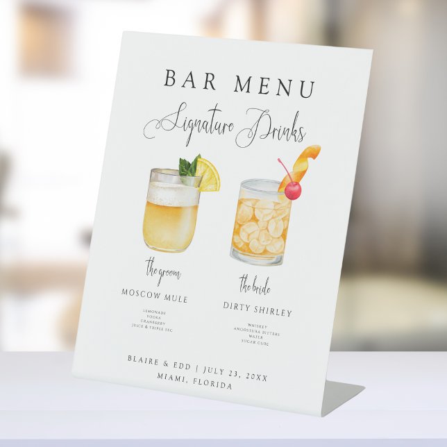 BLAIRE Modern Wedding Signature Drinks Menu Pedestal Sign (Creator Uploaded)