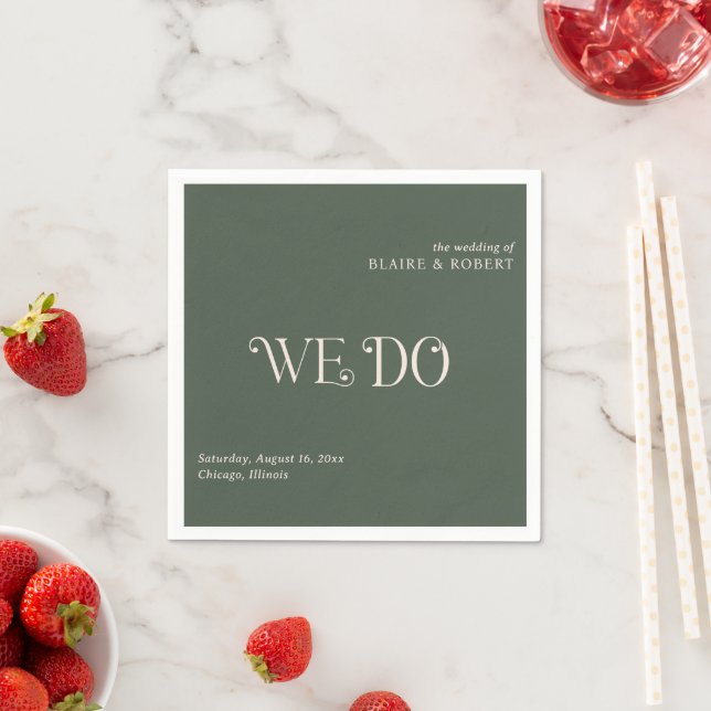 Blaire Moss Green Modern Wedding Napkin (Insitu)