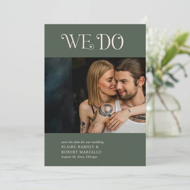 Blaire Moss Green Modern Wedding Save The Date (Standing Front)