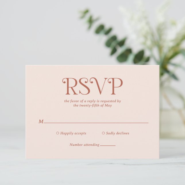 Blaire Neutral Modern Wedding RSVP Card (Standing Front)