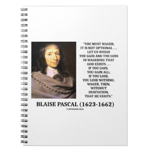 Blaise Pascal Gain Loss Wagering God Exists Quote Notebook