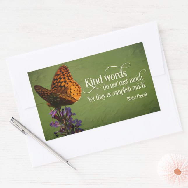 Blaise Pascal Inspirational Quote "Kind words" Rectangular Sticker (Envelope)