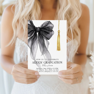 Blak Coquette Bow Graduation Hat Class of 2026 Invitation
