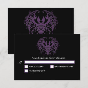 Blak purple Gothic Halloween Wedding RSVP Card