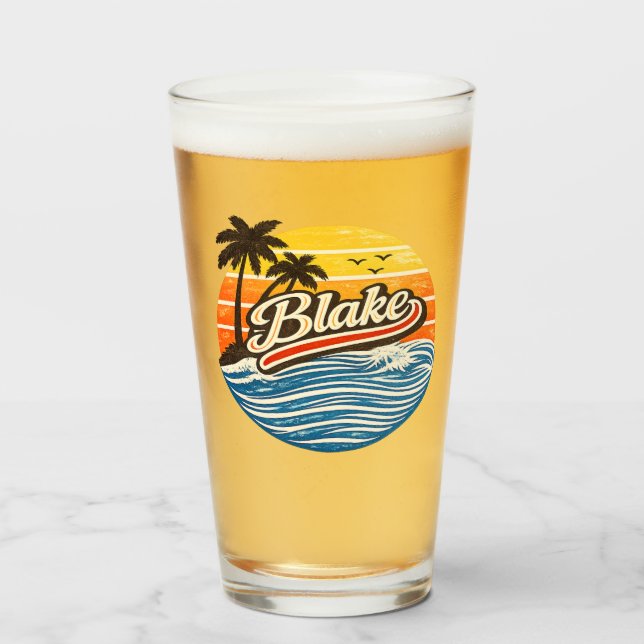 Blake Retro Sunset Name Design Glass (Front Filled)