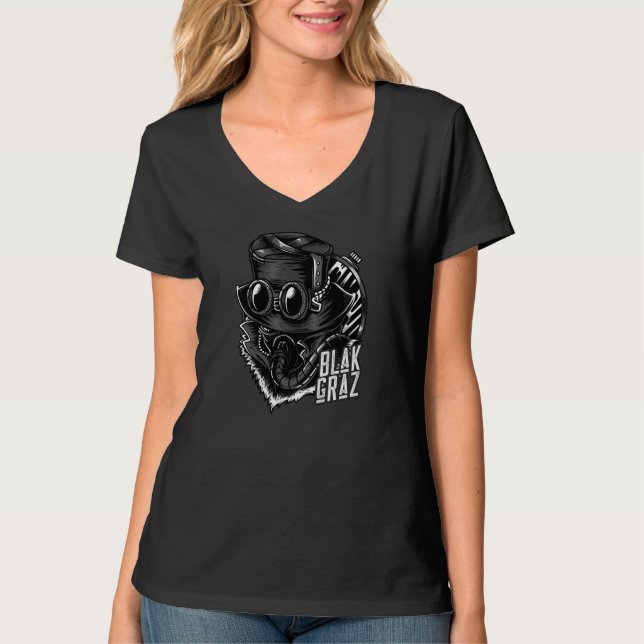 Blakgraz Steampunk Hat and Goggles T-Shirt (Front)